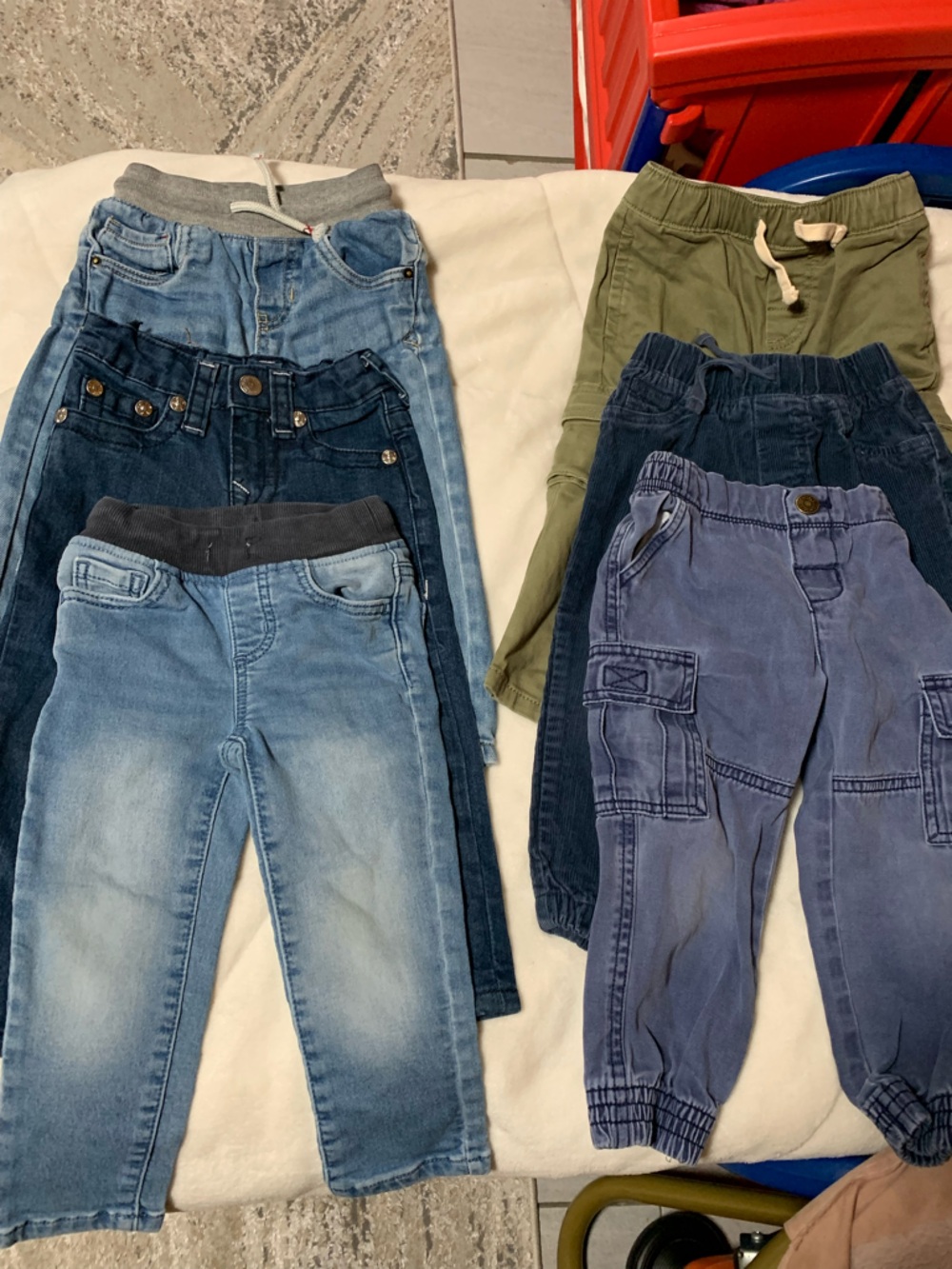 Kids Pull-On Jeans and Cargo Pants Bundle - Blue and Green 2T